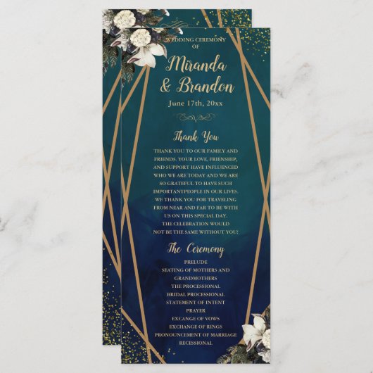 Romantic Floral Gold Wreat Wedding Program Kaart (Voorkant / Achterkant)