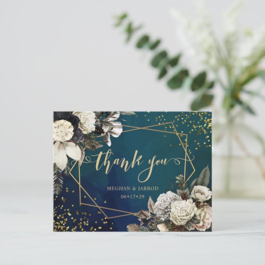 Romantic Floral Gold Wreath Weddenschap Briefkaart (Staand voorkant)
