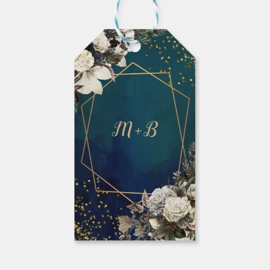 Romantic Floral Gold Wreath Wedding Cadeaulabel (Achterkant)