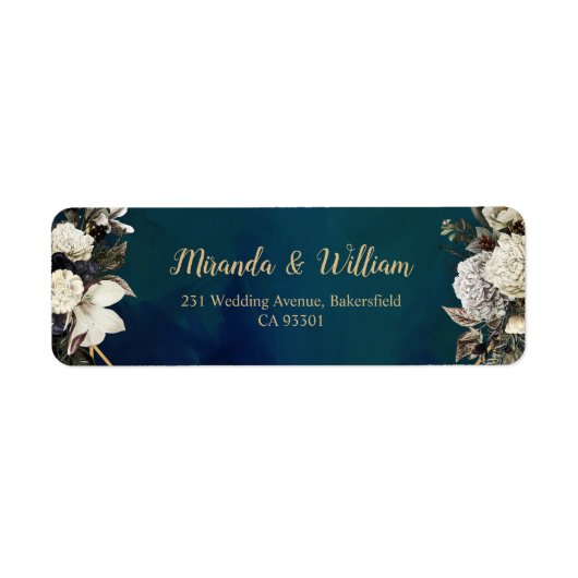 Romantic Floral Gold Wreath Wedding Etiket (Voorkant)