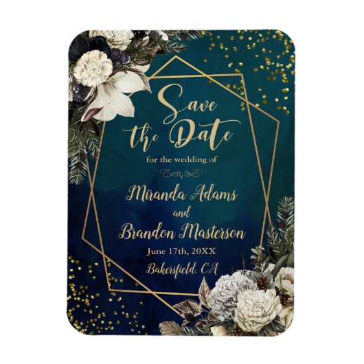 Romantic Floral Gold Wreath Wedding Save the Date Magneet (Verticaal)