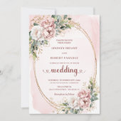 Romantic Floral Greenery Rose Gold Wedding Invite Kaart (Voorkant)