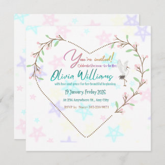 Romantic Floral Heart Bridal Shower Invitation | E Kaart