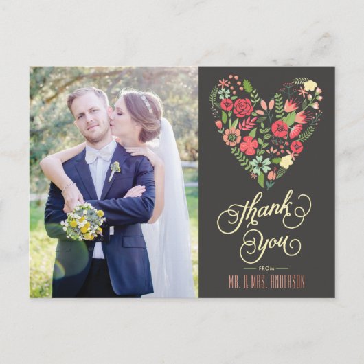Romantic Floral Heart Foto Dank u Briefkaart (Voorkant)