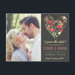 Romantic Floral Heart Photo Save the Date Briefkaa Aankondigingskaart<br><div class="desc">Elegant en whimsical sla het date briefkaart op met verschillende lentbloemen. Dit is een deel van een trouwsuite. Overeenkomende items en andere kleuren zijn beschikbaar.</div>