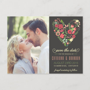 Romantic Floral Heart Photo Save the Date Briefkaa Aankondigingskaart