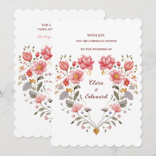 Romantic Floral Heart Poetic Fairytale Wedding Kaart (Voorkant / Achterkant)