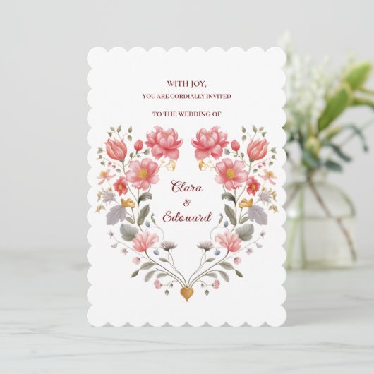 Romantic Floral Heart Poetic Fairytale Wedding Kaart (Staand voorkant)