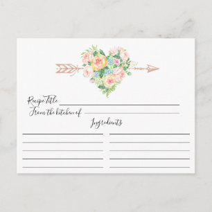 Romantic Floral Heart Recipe Card Briefkaart