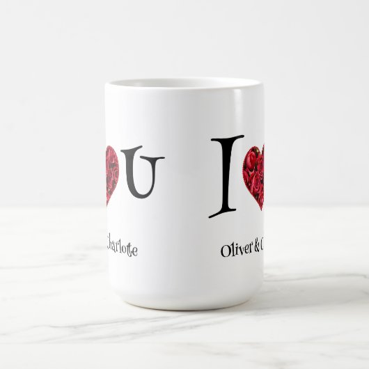 Romantic Floral Heart Red Roses Valentijn Koffiemok (Center)