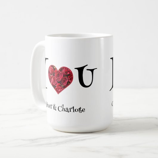 Romantic Floral Heart Red Roses Valentijn Koffiemok (Voorkant links)