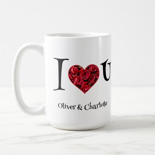 Romantic Floral Heart Red Roses Valentijn Koffiemok (Links)