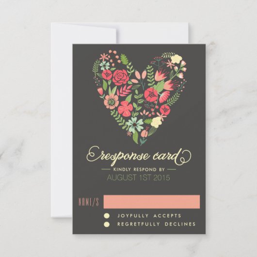 Romantic Floral Heart RSVP-kaart RSVP Kaartje (Voorkant)