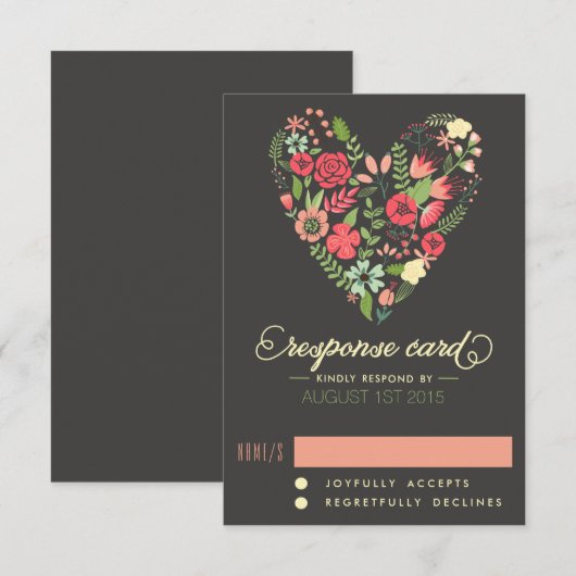 Romantic Floral Heart RSVP-kaart RSVP Kaartje (Voorkant / Achterkant)