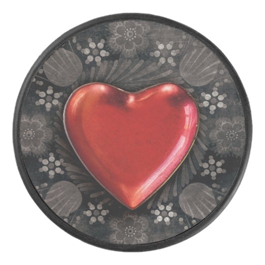 Romantic Floral Heart Valentijn Love Hockey Puck (Voorkant)