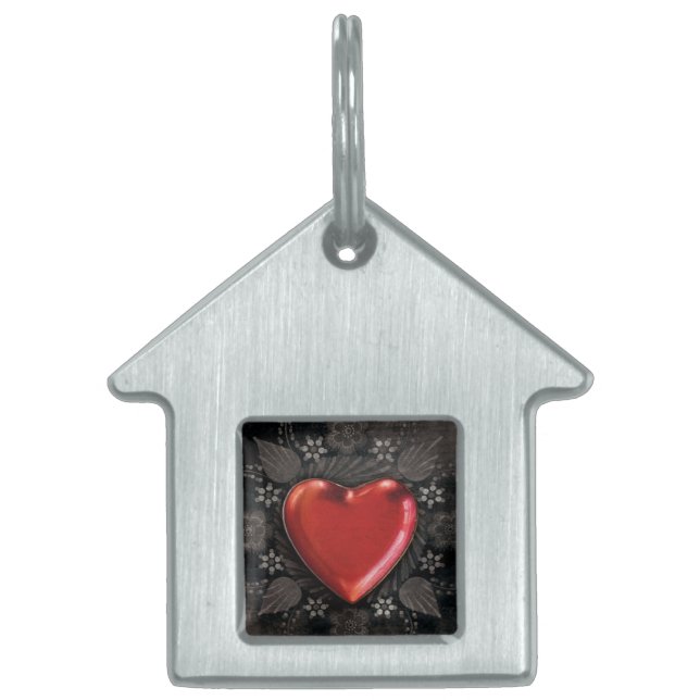 Romantic Floral Heart Valentijn Love Huisdieren Naamplaatje (Voorkant)