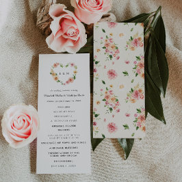Romantic Floral Heart Wedding Ceremony Program Programmakaart