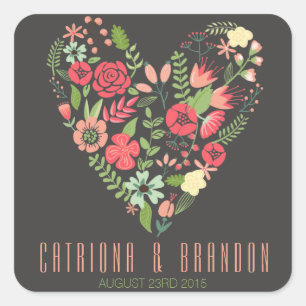Romantic Floral Heart Wedding Favor Label Sticker