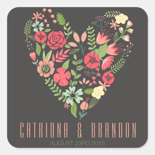 Romantic Floral Heart Wedding Favor Label Sticker (Voorkant)