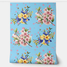 Romantic Floral Hearts Textured Vinyl Wallpaper Behang