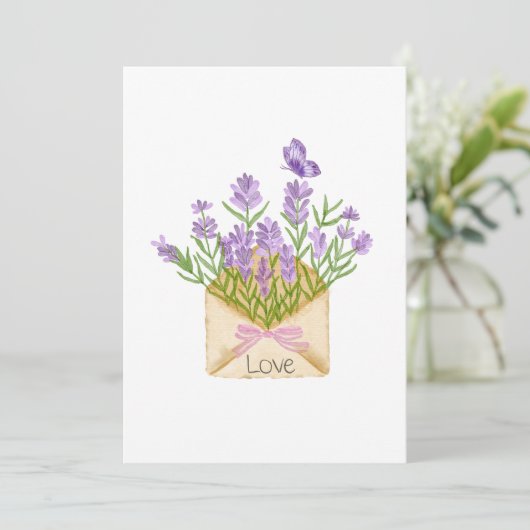 Romantic Floral Illustration with Love Message Kaart (Staand voorkant)