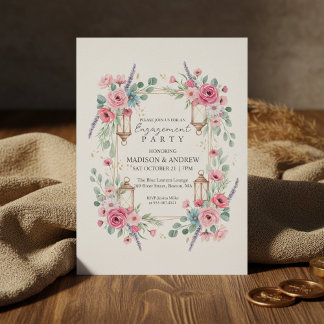 Romantic Floral Lantern Engagement Invitation Kaart