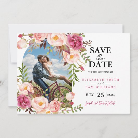 Romantic Floral Lijst Aangepaste foto Opslaan Datu Save The Date (Voorkant)