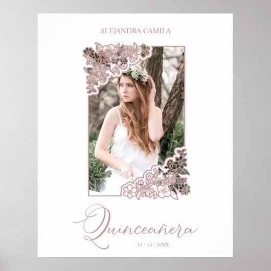 Romantic Floral Lijst Foto Quinceañera Spaans Poster (Voorkant)