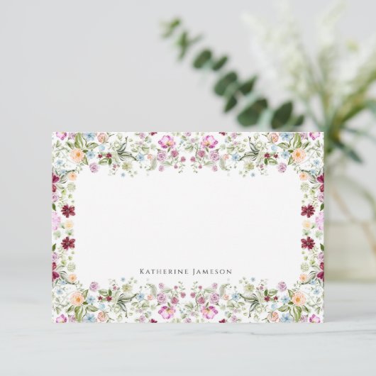 Romantic Floral Monogram Notecard Bedankkaart (Staand voorkant)