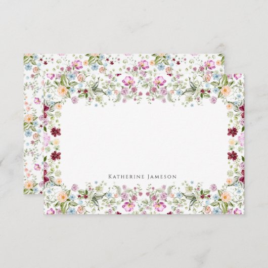 Romantic Floral Monogram Notecard Bedankkaart (Voorkant / Achterkant)