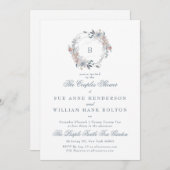 Romantic Floral Monogram Wreatestellen Shower Kaart (Voorkant / Achterkant)