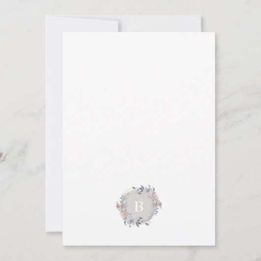 Romantic Floral Monogram Wreath Wedding Kaart (Achterkant)