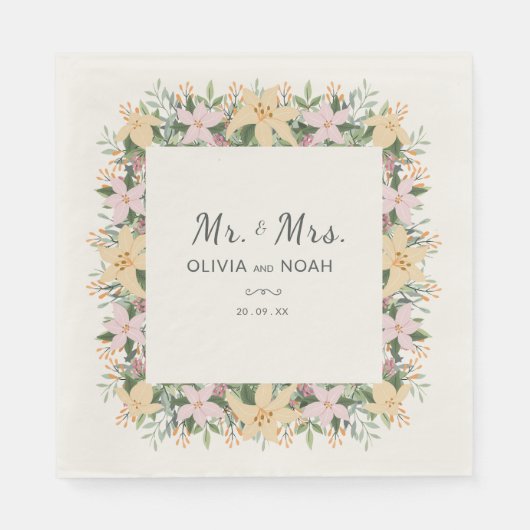 Romantic Floral Mr and Mrs Wedding Servet (Voorkant)