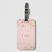 Romantic Floral Name Monogram Bagagelabel (Voorkant (verticaal))