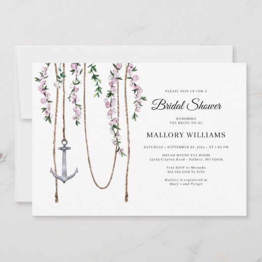 Romantic Floral Nautical Anchor Vrijgezellenfeest Kaart (Voorkant)