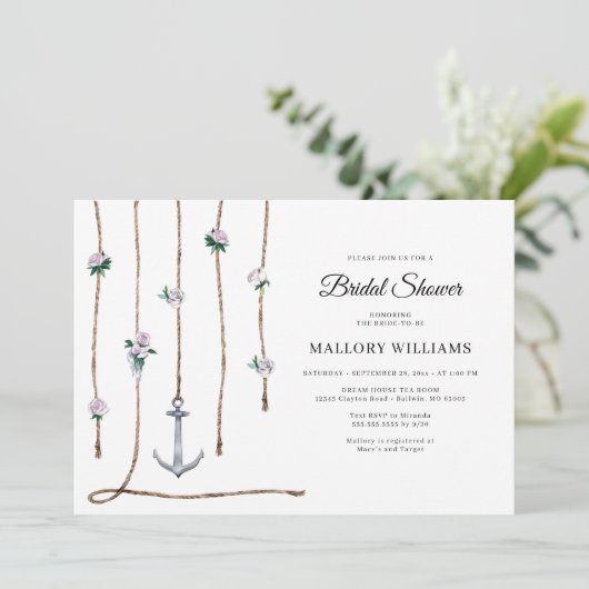 Romantic Floral Nautical Anchor Vrijgezellenfeest Kaart (Staand voorkant)