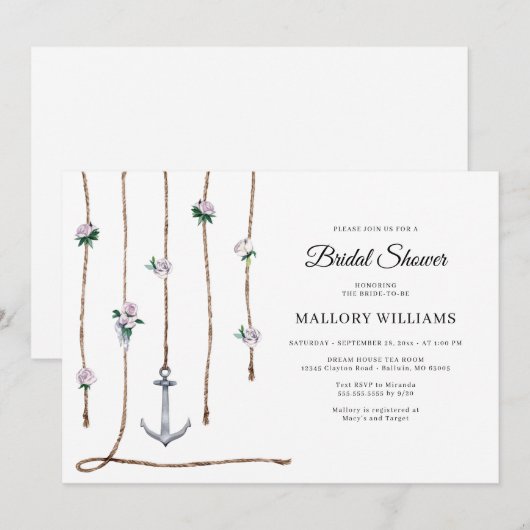 Romantic Floral Nautical Anchor Vrijgezellenfeest  Kaart (Voorkant / Achterkant)