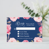 Romantic Floral Navy Blue Meal Choices RSVP Antwoo (Staand voorkant)