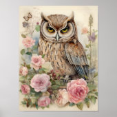 Romantic Floral Owl Watercolor Wildlife Nature Poster (Voorkant)