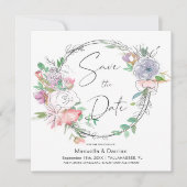 Romantic Floral Paars Pink Square Save the Date (Voorkant)
