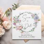 Romantic Floral Paars Pink Square Save the Date
