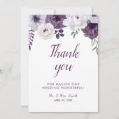 Romantic Floral Paars Silver Personalize Wedding Bedankkaart (Voorkant)