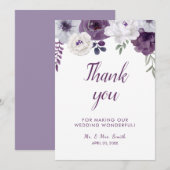 Romantic Floral Paars Silver Personalize Wedding Bedankkaart (Voorkant / Achterkant)