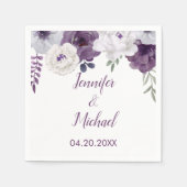 Romantic Floral Paars Silver Personalize Wedding Servet (Voorkant)