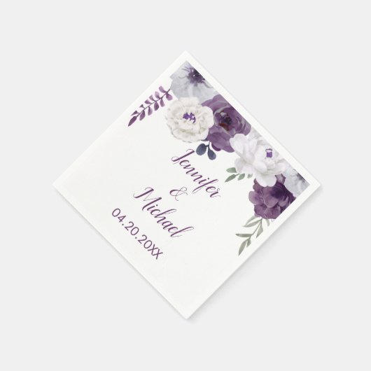 Romantic Floral Paars Silver Personalize Wedding Servet (Hoek)