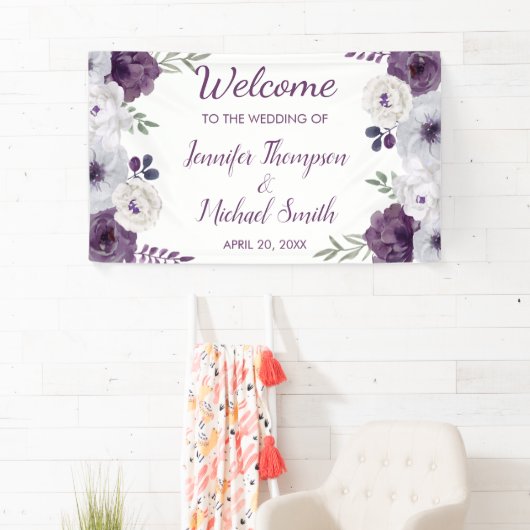 Romantic Floral Paars Silver Wedding Backdrop Spandoek (Insitu)