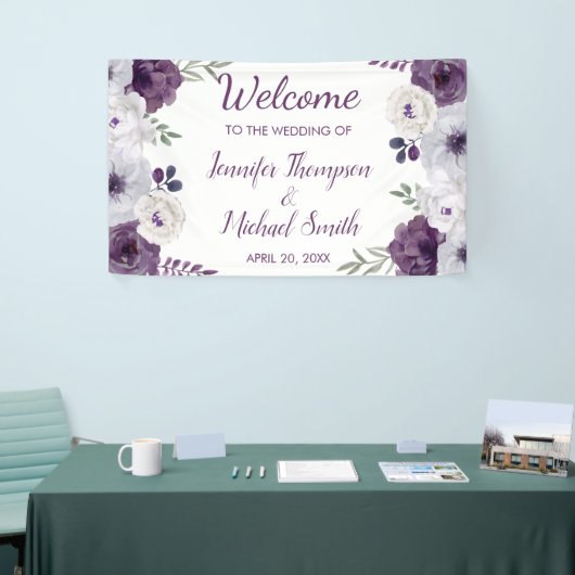 Romantic Floral Paars Silver Wedding Backdrop Spandoek (Beurs)