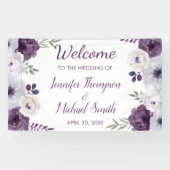 Romantic Floral Paars Silver Wedding Backdrop Spandoek (Horizontaal)