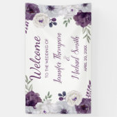 Romantic Floral Paars Silver Wedding Backdrop Spandoek (Verticaal)