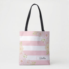 Romantic Floral Pink Stripes Canvas tassen
